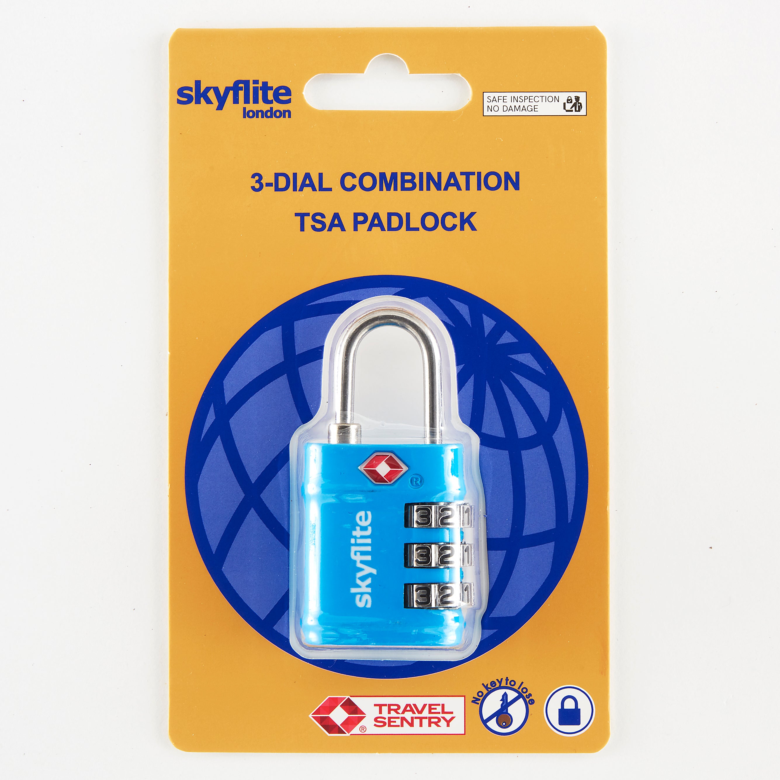 Skyflite Blue TSA Padlock – 3-Dial TSA Approved Combination Lock