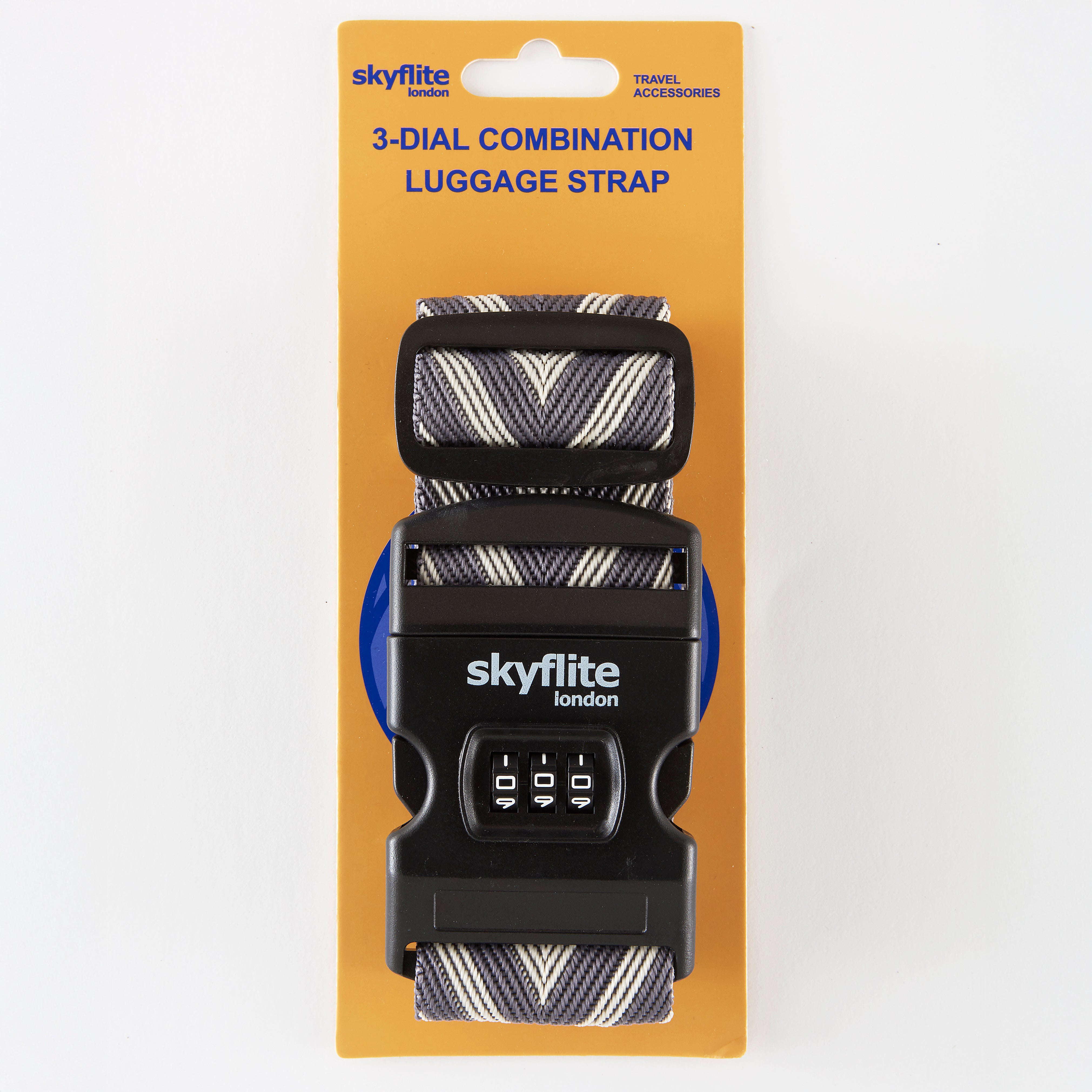 3-Dial Combination Luggage Strap – Grey Chevron
