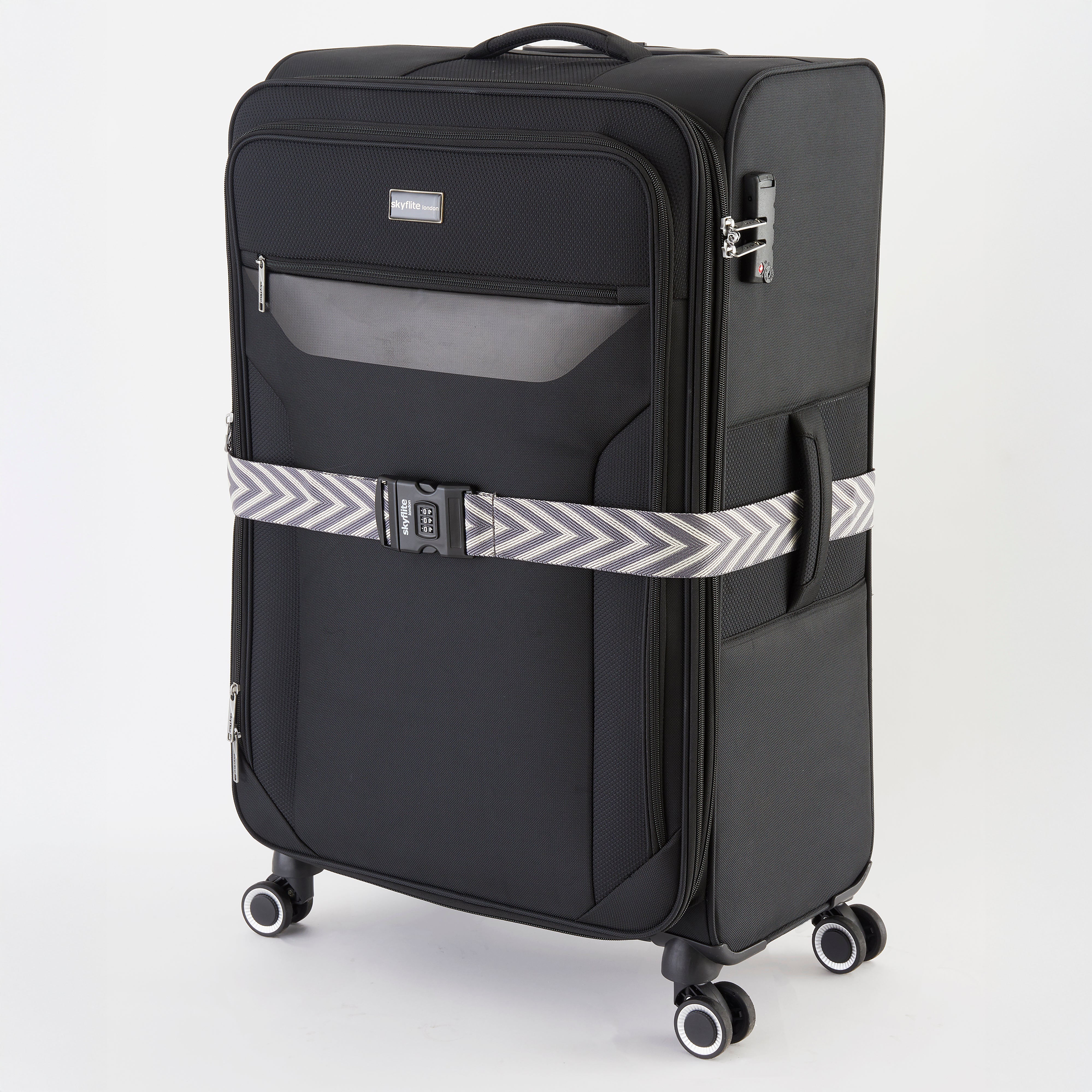 3-Dial Combination Luggage Strap – Grey Chevron