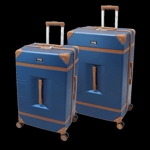 Skyflite Retro Trunk 2-piece hardshell luggage set in classic light blue, showing the carry-on and check-in suitcases with a vintage trunk design.